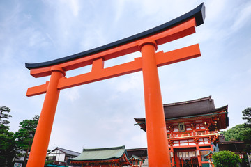 Torii gate and Romon Gate at Fushimi Inari taisha shrine, Kyoto, Japan