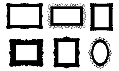 Set of black silhouettes picture frame isolated on white background. Flat design. Vector illustration