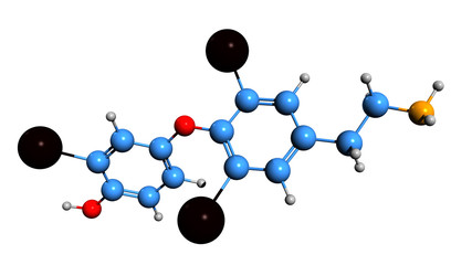 3D image of 3,3,5-Triiodothyronamine skeletal formula - molecular chemical structure of thyronamine isolated on white background