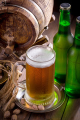 Light beer in a glass on the table