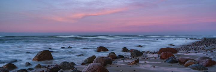 sea sand beach at night blue hour long exposure