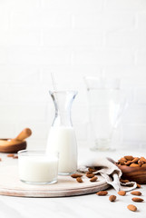 Almond milk.Drink for vegetarians.Dairy free milk substitute beverage.