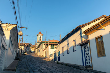 Stone streets with colonial houses in the historic city of Diamantina, Minas Gerais, Brazil
