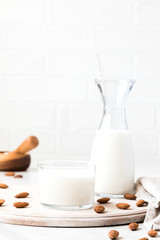Almond milk.Drink for vegetarians.Dairy free milk substitute beverage.
