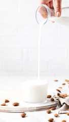 Almond milk.Drink for vegetarians.Dairy free milk substitute beverage.