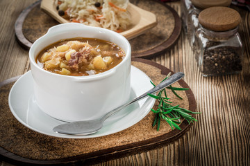 Sour cabbage soup.
