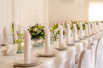 Beautiful flowers on table in wedding day
