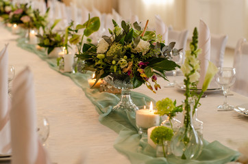 Beautiful flowers on table in wedding day