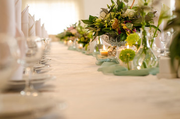 Beautiful flowers on table in wedding day