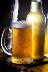 Light beer in a glass on the table