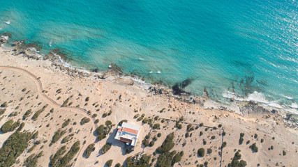 Obraz premium turquoise sea beach from a bird's eye view