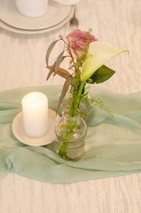 Beautiful flowers on table in wedding day