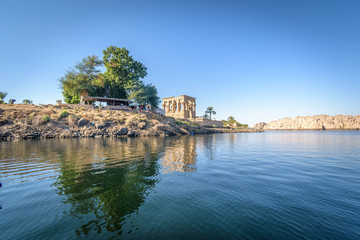 Fototapeta na wymiar Egyptian Temple skyline and reflection in the Nile