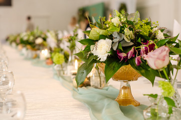 Beautiful flowers on table in wedding day