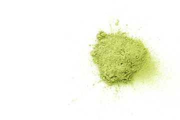 matcha green powder tea on a white background with place for text. Mask for the face. Antioxidant.