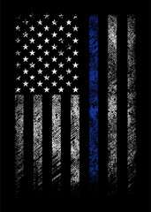 grunge usa police flag with thin blue line vector design