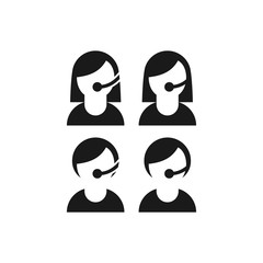 Call center operator, contact black isolated vector icon. Call male and female symbol.