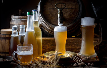 Light beer in a glass on the table