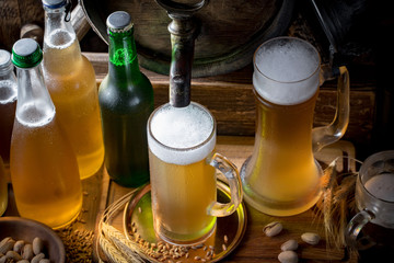 Light beer in a glass on the table