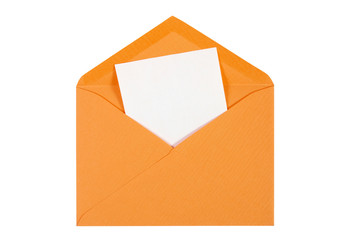 Orange  open envelope with paper Isolated