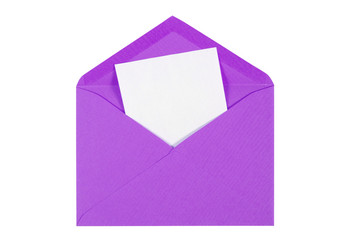 purple  open envelope with paper Isolated