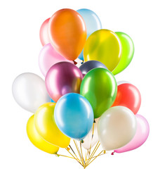 Set of multicolored helium balloons. Element of decorations for party.