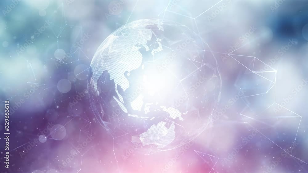 Canvas Prints colourful blurry cyberspace with earth globe rotation, view from space.