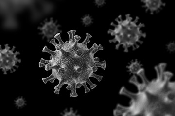Coronavirus 2019-nCov Microscope virus close up. 3d rendering.