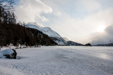 Sils, Silsersee, Langlauf, Langlaufloipe, Maloja, Malojawind, Piz da la Margna, Winter,...