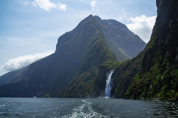 Stirling Falls in Milford Sound, part of Fiordland National Park, New Zealand