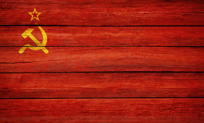 Soviet udssr flag wooden plank background