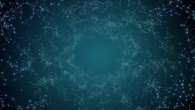 Gateway of space tunnel portal for future with flickering light grid wireframe wall dot line and circle swirl wave surface with door for digital space galaxy science technology abstract concept