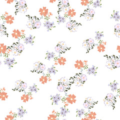 Seamless pattern in small and medium flowers. Small colorful flowers. Ditsy elegant floral background. Template for fashion prints.