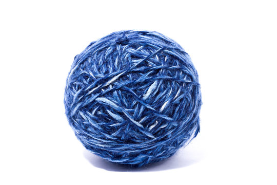 blue ball of yarn for knitting, isolate, homemade crafts