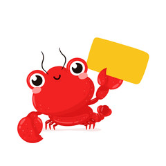 Cute happy smiling lobster with empty sign