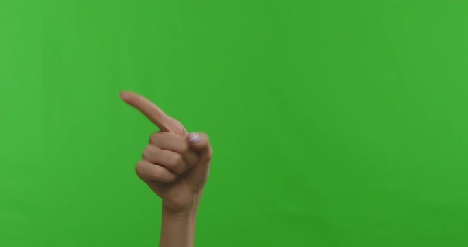 Female hand pointing at camera and asking to follow her