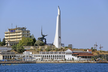 Fototapeta na wymiar View of the center of Sevastopol amd bay of the sea. Crimea, Russia