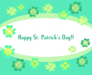 St patricks day banner poster with soft green colors. Clover shamrocks in watercolor texture. Vector illustration design.