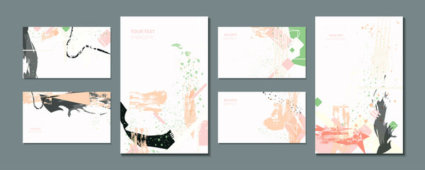 Set elegant creative pastel muted colored card templates. Collection of romantic invitations
