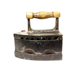 Old iron isolated on a white background. Antique, vintage iron.