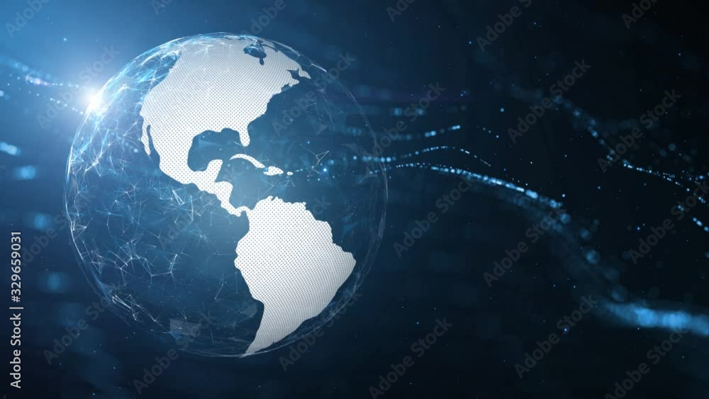 Poster conceptual 3d earth planet globe rotation on digital artificial intelligence cyberspace network anim