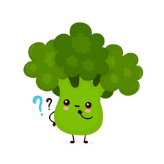 Cute happy smiling broccoli with question marks
