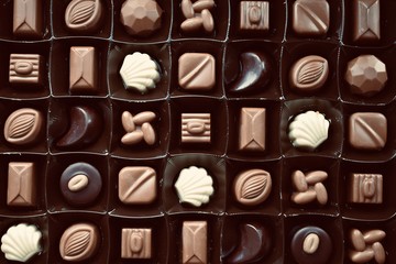 Many different types of chocolates in the same box