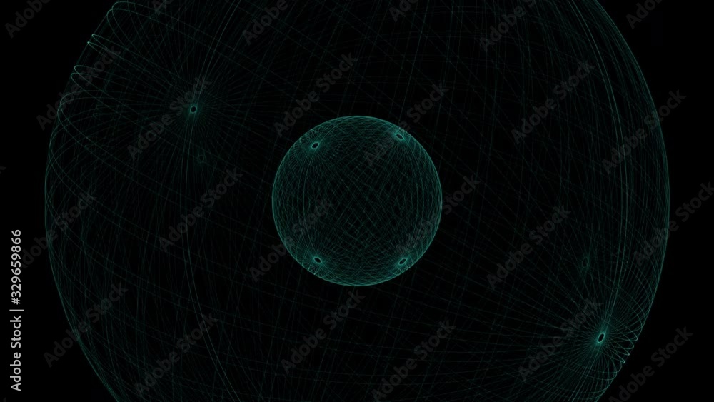 Wall mural rotating abstract concentric orbital globes on black background