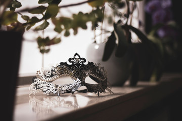 A portrait of a mysterious venetian mask to hide your identity at a masked ball, halloween party or carnaval.