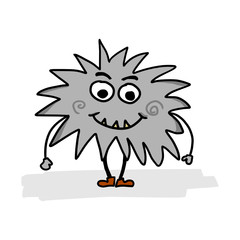 Crazy grey monster character mascot. Hand drawn illustration. Great design for tee print.