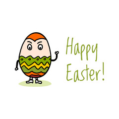 Happy Easter card or banner with funny painted Easter egg mascot character.