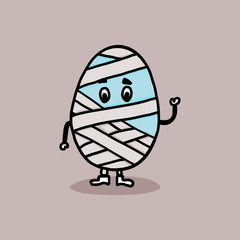 Mummy egg in bandage. Funny comic Easter character of a broken egg. Great design for tee print.