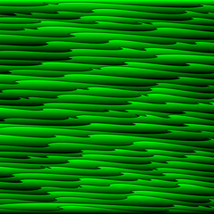 Curved volumetric doodle of art waves and green lines.