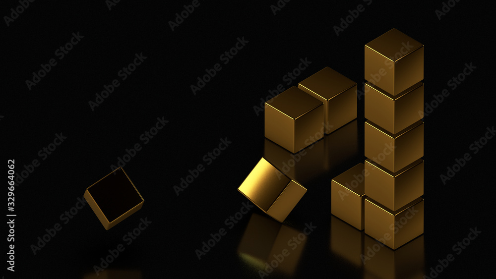 Aufkleber 3d rendering of an impossible triangle of gold cubes on a black surface. abstract image for backgrou